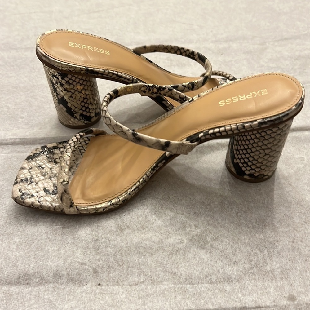 Express Double Band Snake Pattern Block Heel Sand… - image 7